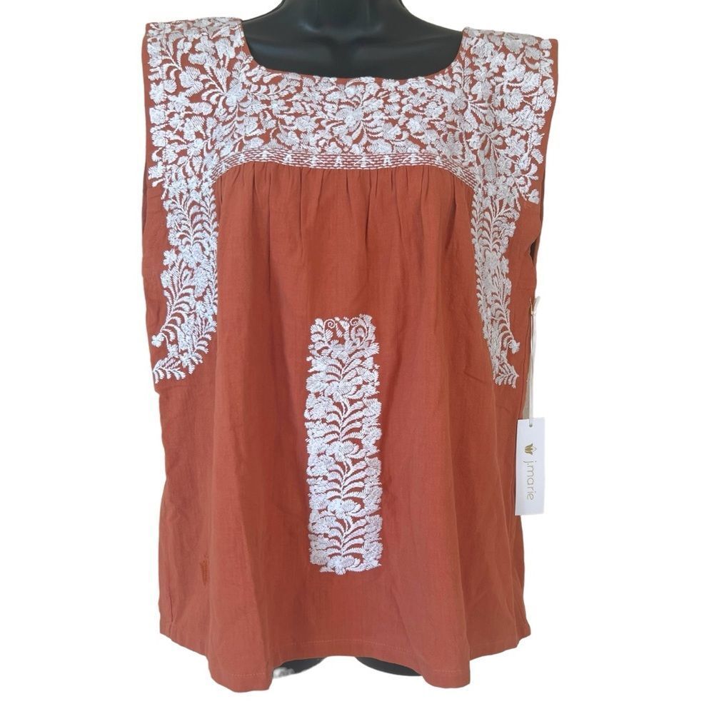 Women’s Embroidered Rust Sleeveless Blouse